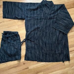 Muji Striped Navy and White Robe and Shorts Set Small
